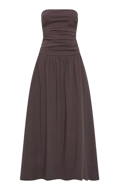 St Agni Tie-back Drop-waist Cotton-nylon Maxi Dress In Brown