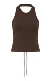 St Agni Tie-detailed Organic-cotton Jersey Top In Brown