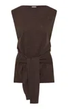 St Agni Tie-waist Merino-wool Top In Brown
