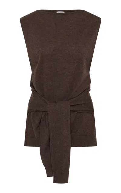 St Agni Tie-waist Merino-wool Top In Brown