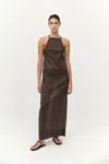 St Agni Handkerchief Silk Halter Dress In Brown