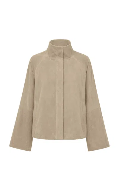 St Agni St. Agni Trapeze Stand Collar Suede Leather Jacket In Neutral