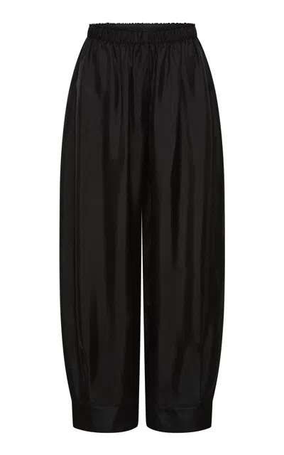 St Agni St. Agni Twill Cuffed Silk Balloon Leg Pants In Black