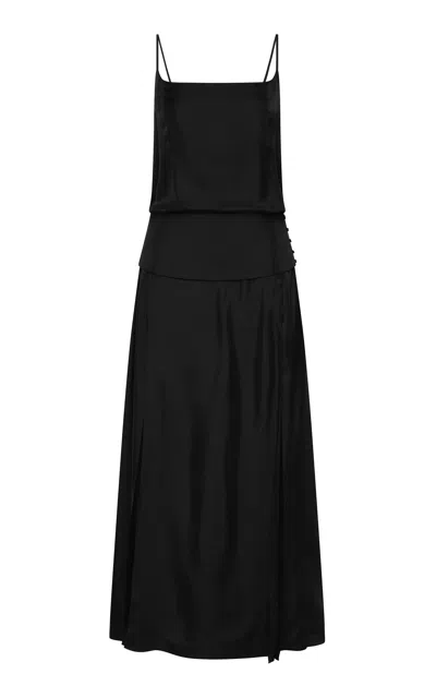 St Agni St. Agni Twill Cumberbund Silk Dress In Black