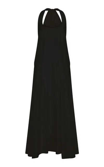 St Agni St. Agni Twill Tassel Silk Halter Dress In Black