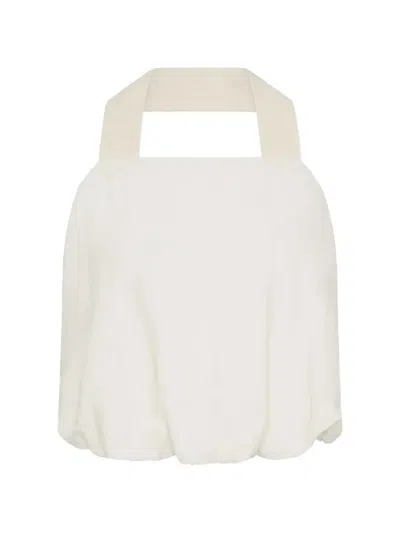 St Agni Cloud Twisted Crinkled Silk-blend Halterneck Top In White