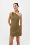St Agni Twisted Linen Mini Dress In Olive