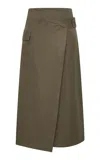 St Agni Utility Wrap-front Cotton-blend Midi Skirt In Green