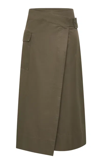 St Agni Utility Wrap-front Cotton-blend Midi Skirt In Green