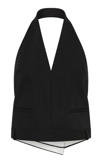 St Agni V-neck Wool Halter Top In Black