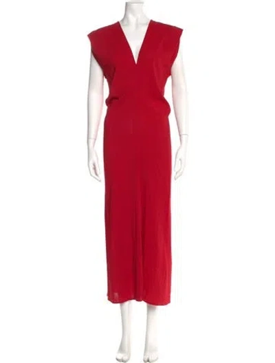 Pre-owned St Agni V-neck Long Dress In Red