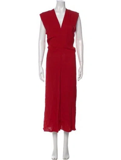 Pre-owned St Agni V-neck Long Dress In Red