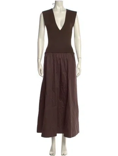 Pre-owned St Agni V-neck Long Dress W/ Tags In Brown