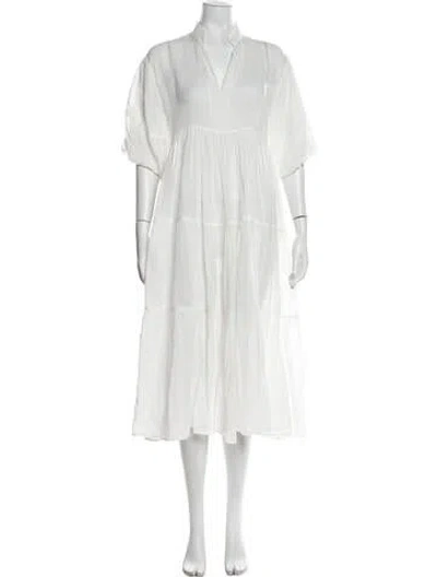 Pre-owned St Agni V-neck Midi Length Dress In White