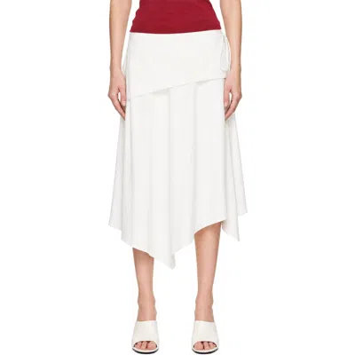 St Agni White Detachable Belt Asymm Midi Skirt In Off White