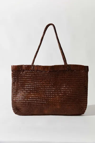 St Agni Wide Bagu Woven Tote In Chestnut
