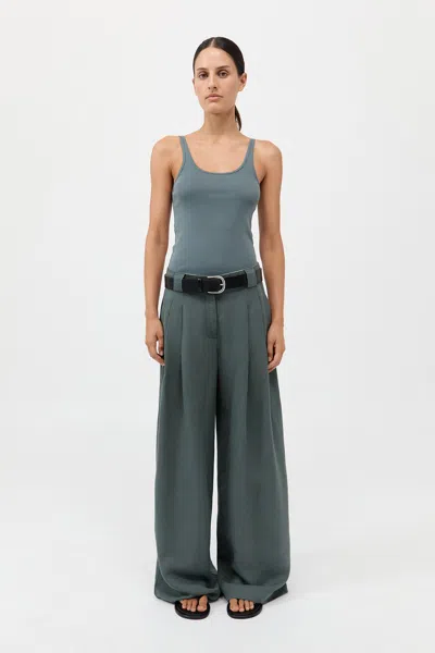 St Agni Wide Leg Pleat Pants In Balsam Green