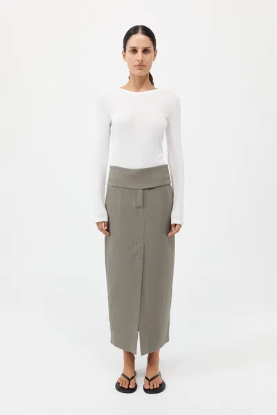 St Agni Wide Waistband Column Skirt In Smokey Olive