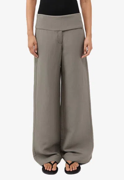 St Agni Wide Waistband Wide-leg Pants In Khaki