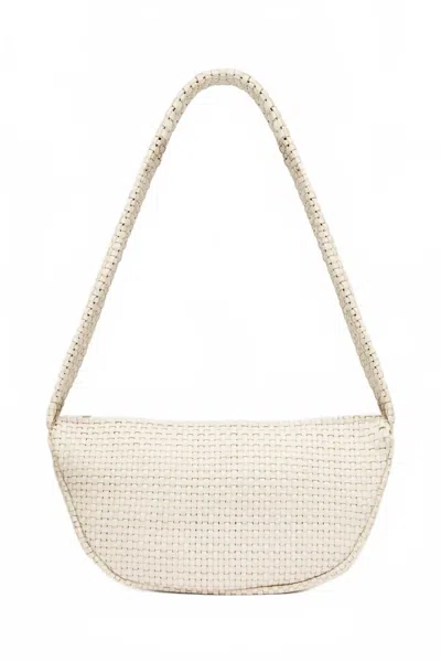 St Agni Women's Lattice Weave Crescent Bag In Creme In Metallic