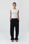 St Agni Wool Button Front Pleat Pants In Black