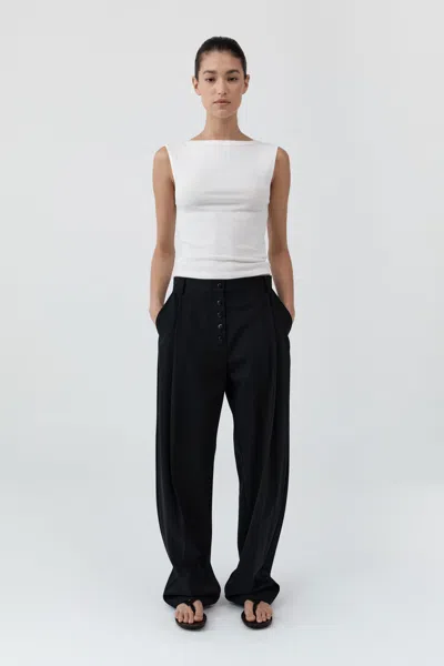 St Agni Wool Button Front Pleat Pants In Black