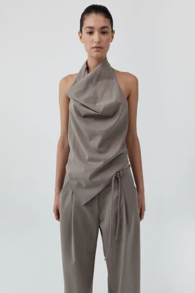 St Agni Wool Cowl Backless Top In Brown