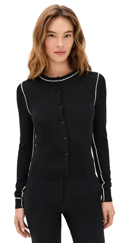 ST AGNI WOOL FINE LINE CARDIGAN BLACK/OFF WHITE