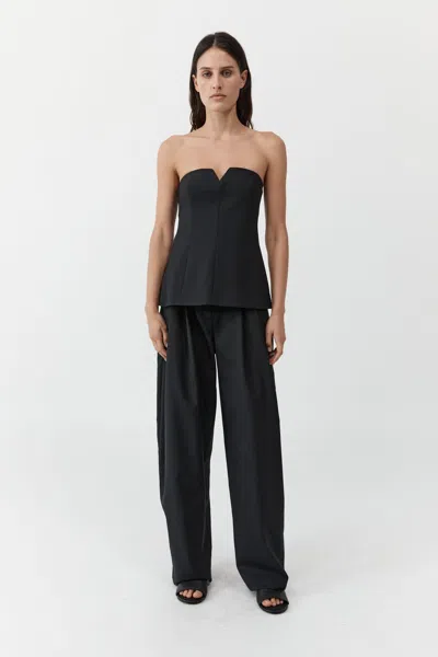 St Agni Strapless Pinstriped Woven Top In Black