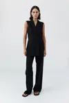 St Agni Wool Sleeveless Split Blazer In Black