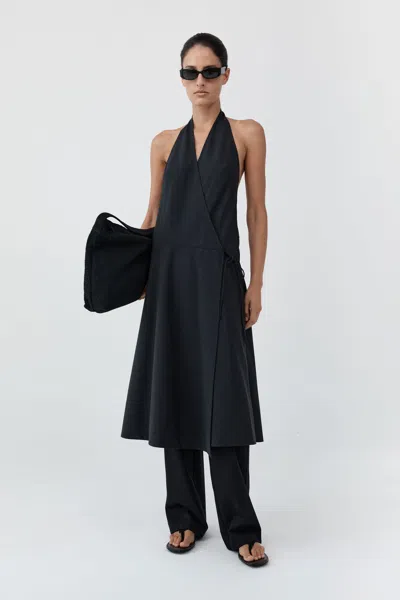St Agni Wool Wrap Dress In Dark Graphite