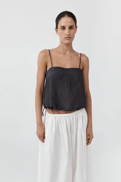 St Agni Woven Check Drawstring Cami In Iron Glaze