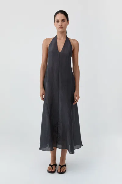 St Agni Woven Check Halter Dress In Iron Glaze