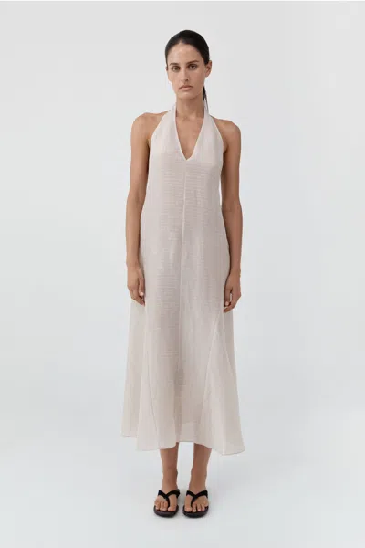St Agni Woven Check Halter Dress In Soft Ash
