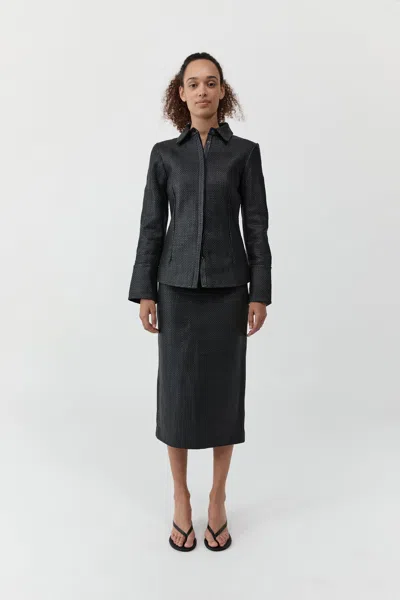 St Agni Woven Leather Shirt In Black