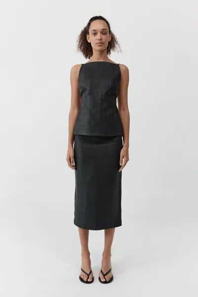 St Agni Woven Leather Square Neck Top In Black