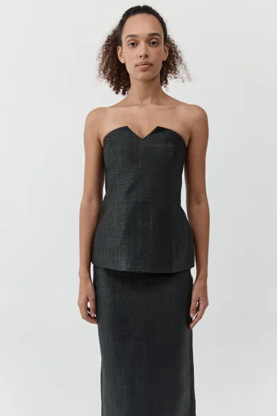 St Agni Woven Leather Strapless Bodice In Black