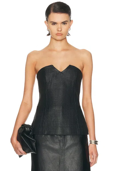 St Agni Woven Leather Strapless Bodice Top In Black