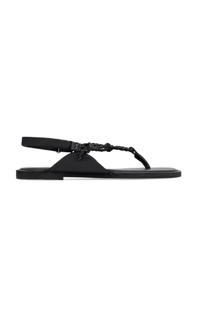 St Agni Woven Rope Leather Sandals In Black