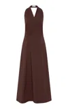 St Agni Wrap Cotton-blend Halter Maxi Dress In Brown