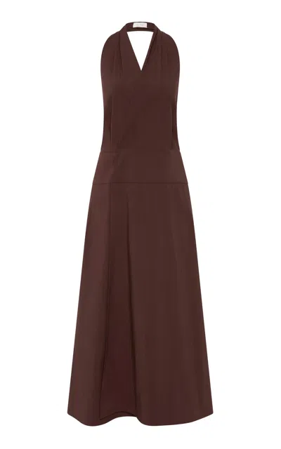 St Agni Wrap Cotton-blend Halter Maxi Dress In Brown