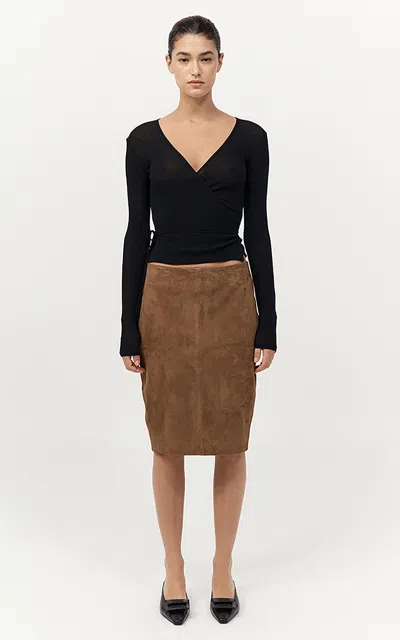 St Agni Wrap-front Merino Wool Top In Black