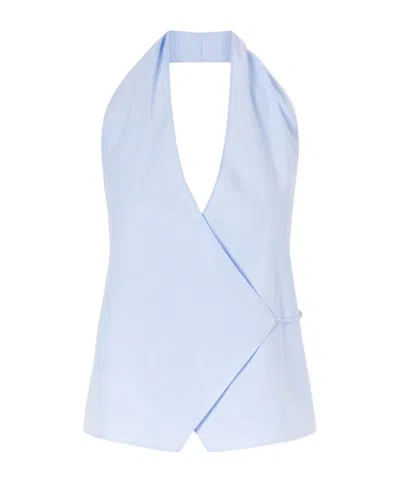 St Agni Organic Cotton-poplin Wrap Top In Blue