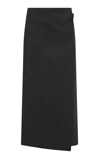 St Agni Wrapped Organic Cotton-blend Column Skirt In Black