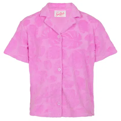 St. Barth Kids' Everlee Terry Embossed Leaf Pink Girls Top