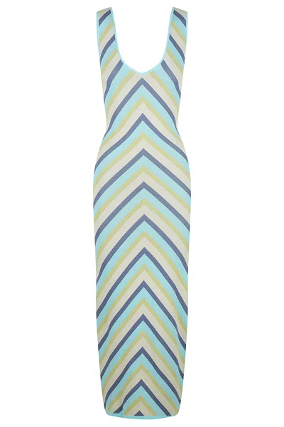 St Cloud Label Women's Maxine Vertical Stripe Dress - Blue Curacao, Citrus And Denim
