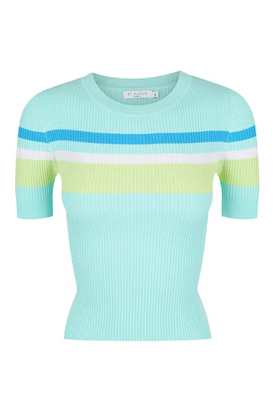 St Cloud Label Women's The Sporty Stripe Knit Top - Sky Blue Stripe