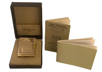 Pre-owned St Dupont 18ct Gold Plated Ligne 1 Small Cigarette Lighter Boxed & Serviced In Brown