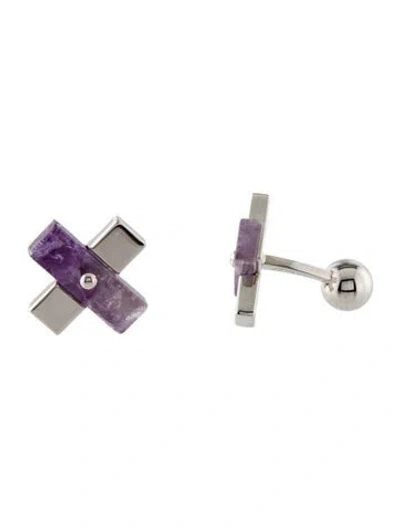Pre-owned St Dupont Amethyst Cufflinks In Multi