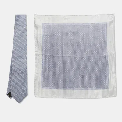 Pre-owned St Dupont Blue Printed Silk Tie Set